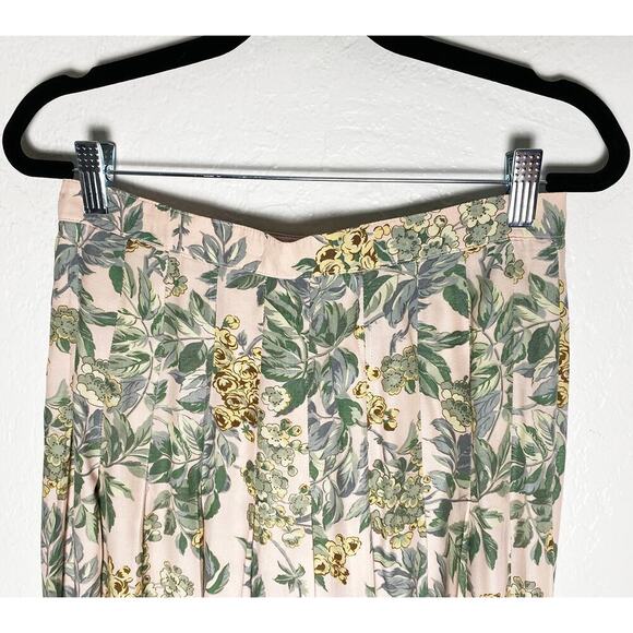Vintage Women's JG Hook Pink Floral Print Pleated Midi Skirt Cottagecore Rayon 6 - Picture 4 of 7